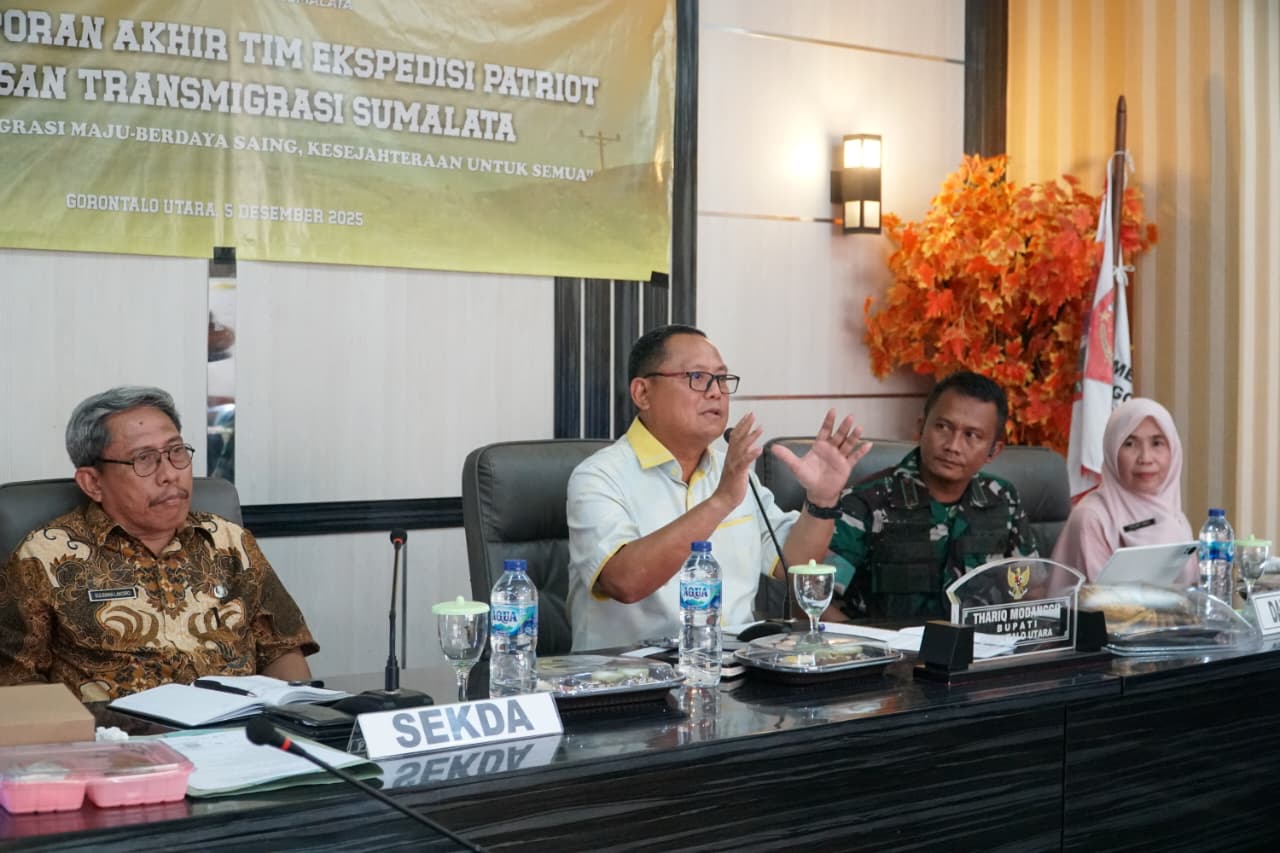 Bupati Thariq Modanggu Hadiri Laporan Ekspos Tim Ekspedisi Patriot Kawasan Transmigrasi Sumalata